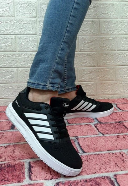 Bestof 074 Siyah-Beyaz Sneaker Düz Taban Hafif Rahat Spor Çift Ayakkabısı - 2