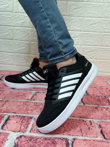 Bestof 074 Siyah-Beyaz Sneaker Düz Taban Hafif Rahat Spor Çift Ayakkabısı - 4
