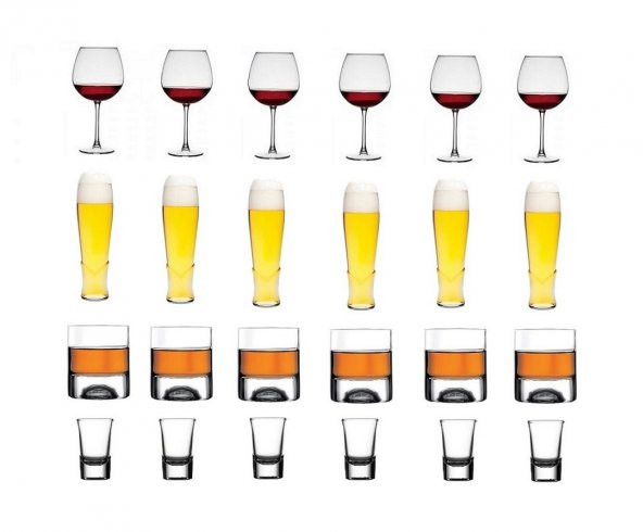 Yılbaşı Yeni Yıl Meşrubat Bardağı Bira Şarap Viski ve Shot Bardak Seti 24 Parça