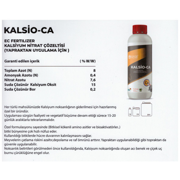 KALSİO-CA - Kalsiyum Nitrat Çözeltisi - Sıvı Gübre - 20 L - (Bitkide Kalsiyum Noksanlığı) - 2