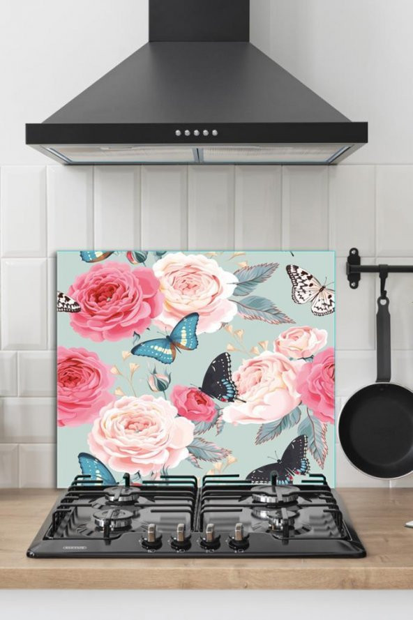 60x70 cm Model 13 Desenli Cam Ocak arkası Koruyucu - Resim 2