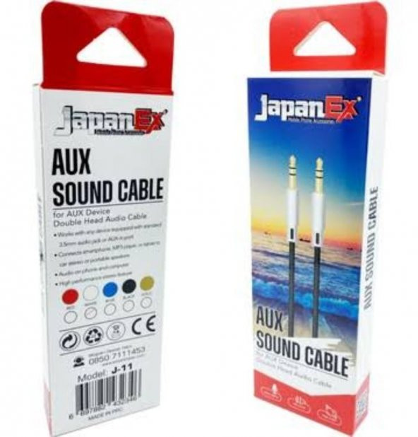 Japanex 3,5 mm Hasır Örgülü Aux Kablosu Renkli Ses Kablo