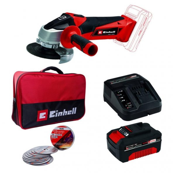 Einhell Akülü Avuç Taşlama Tc-Ag 18/115 Li + 4a Akü+Şarj Cihazı+Çanta+Taş