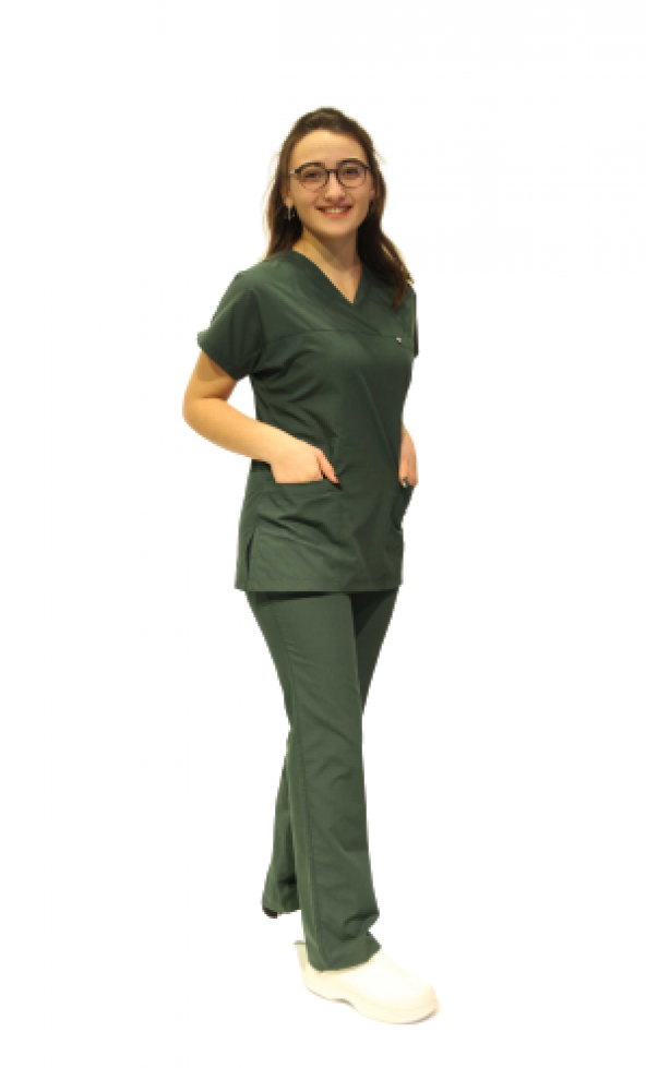 Doktor Hemşire Haki Yeşili Yarasa Kol Terycoton Cerrahi Takım - 2