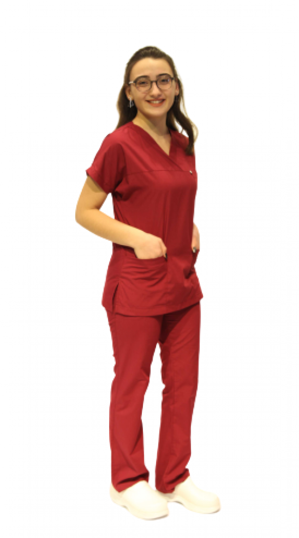 Hemşire Doktor Bordo Yarasa Kol Cerrahi Takım - 2