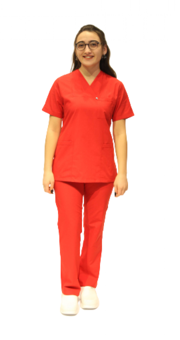 Doktor Hemşire Kırmızı Zarf Yaka Takma Kol Cerrahi Takım - 2