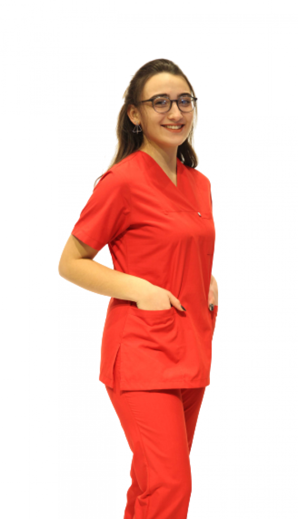 Doktor Hemşire Kırmızı Zarf Yaka Takma Kol Cerrahi Takım - 3