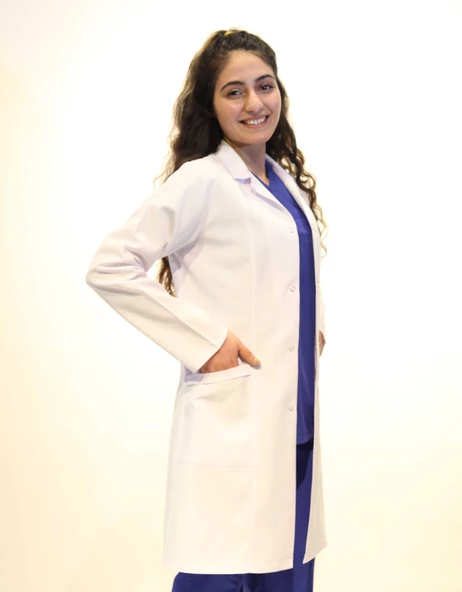 Doktor Hemşire Bayan Uzun Boy Gömlek Yaka Beyaz Önlük