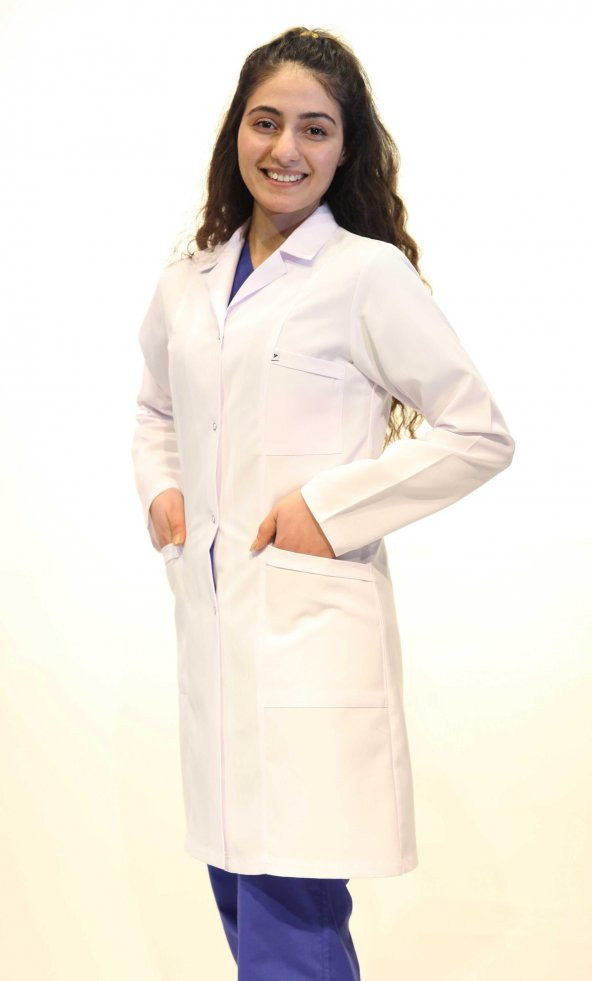 Doktor Hemşire Bayan Uzun Boy Gömlek Yaka Beyaz Önlük S - 3