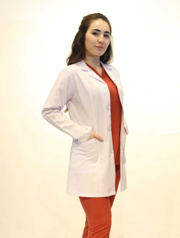 Doktor Hemşire Bayan Orta Boy Gömlek Yaka Beyaz Önlük XL