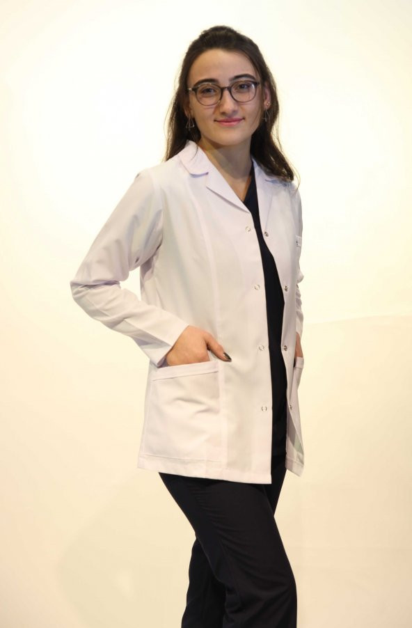 Doktor Hemşire Öğretmen Kadın Ceket Boy Gömlek Yaka Beyaz Önlük L