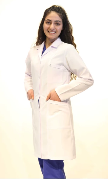 Doktor Hemşire Bayan Uzun Boy Gömlek Yaka Beyaz Önlük L - 3