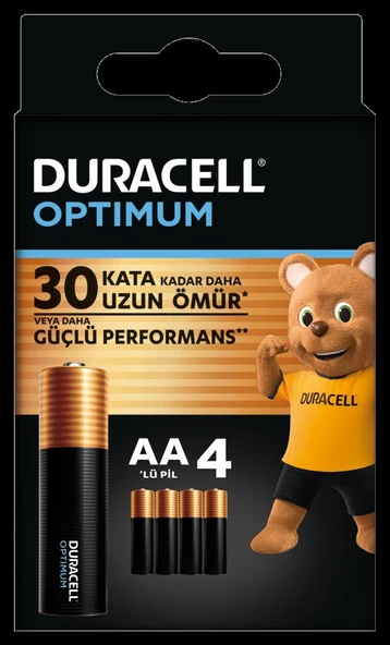 Duracell Optimum AA Alkalin Pil, 1,5 V Lr6 Mn1500, 4’lü Paket