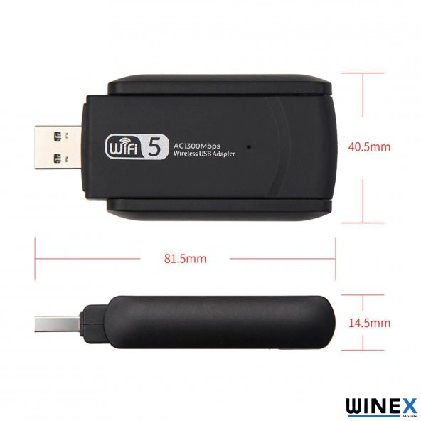 Winex Wifi5 AC1300Mbps 2.4G+5G Wifi Dongle USB 3.0 Adaptör - 3