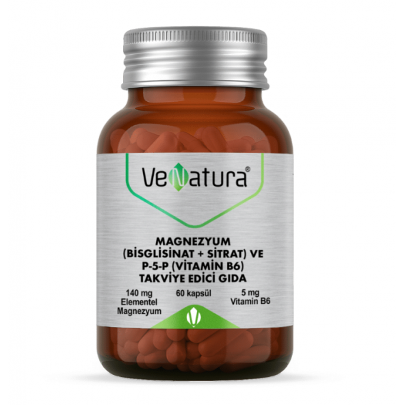 VeNatura Magnezyum (Bisglisinat+Sitrat) ve P5P (Vitamin B6) 60 Kapsül