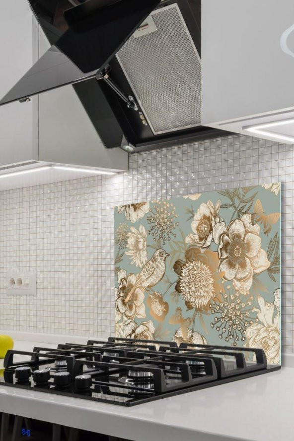 60x70 cm Model 14 Desenli Cam Ocak arkası Koruyucu - Resim 2