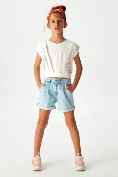 NK Kids Ekru Kız Çocuk Pileli Bluz - 2