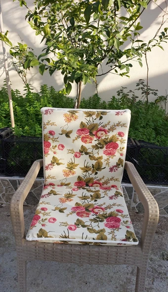 6 Adet Komutan Arkalıklı Sandalye Minderi, Extra Kalın (Kalınlık 5cm)-İngiliz Gülü - 4