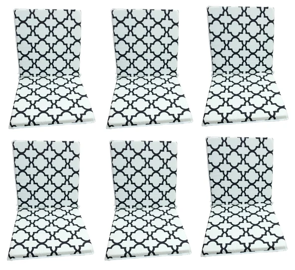 6 Adet Komutan Arkalıklı Sandalye Minderi, Extra Kalın (Kalınlık 5cm)-Damask Siyah Beyaz