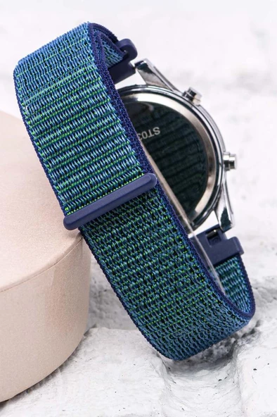 Yeni Cırtlı Yapışır Lacivert Kordon Dijital Led Unisex Kadın Erkek Kol Saat ST-304060 - Resim 3