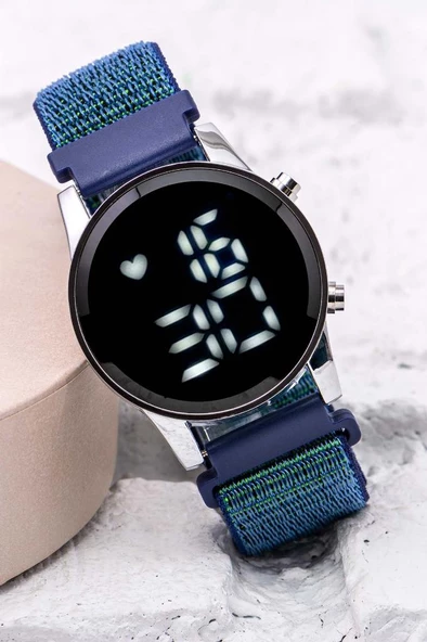 Yeni Cırtlı Yapışır Lacivert Kordon Dijital Led Unisex Kadın Erkek Kol Saat ST-304060 - Resim 5