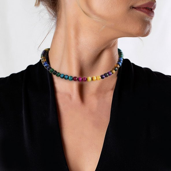 Nipora Küre Kesim Çakra Kaplangözü Doğaltaş Kombinli Kadın Kolye - 3