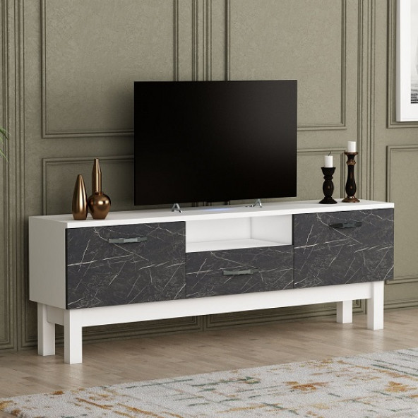 BMdekor TV Sehpası Ses Beyaz Mermer Desen 150 cm - 2