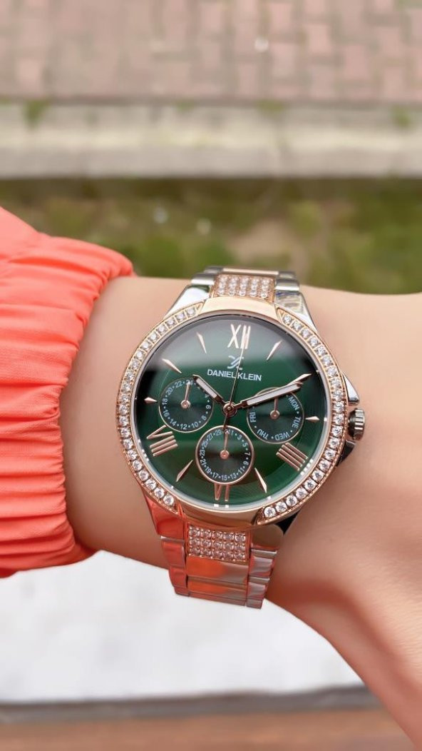 DANIEL KLEIN EDK.1.10036.6 BİLEKLİK HEDİYELİ YENİ SEZON YEŞİL KADRANLI KADIN KOL SAATİ - 4
