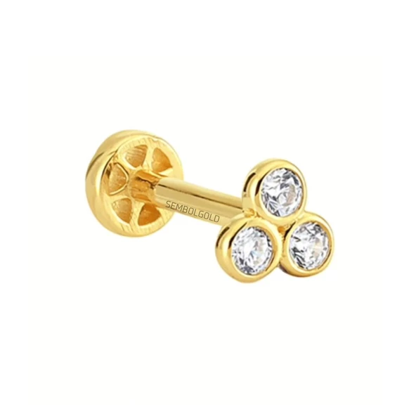 Altın Üçtaş Tragus Piercing 14 Ayar - 2