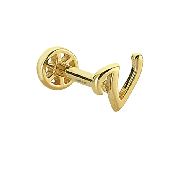 Altın Piercing -V- Harf 14 Ayar Tragus - Resim 2