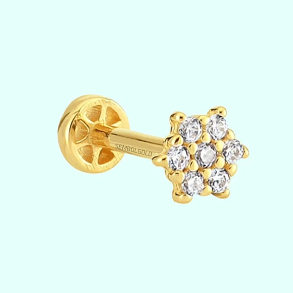Altın Taşlı Tragus Piercing 14 Ayar