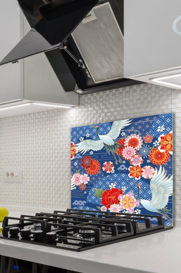 60x70 cm Model 15 Desenli Cam Ocak arkası Koruyucu - Resim 2