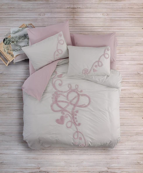 Cotton Box Puff Nakışlı Ranforce Çift Kişilik Anneler Günü Nevresim Takımı Bellini Pembe ürün görseli