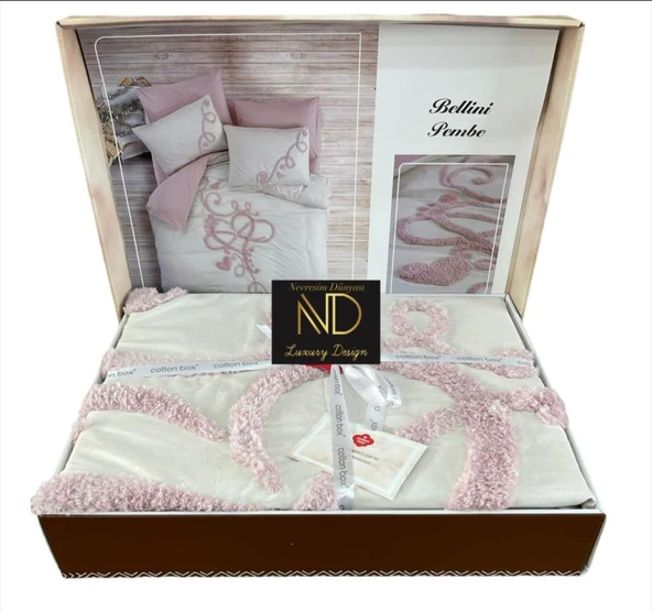 Cotton Box Puff Nakışlı Ranforce Çift Kişilik Anneler Günü Nevresim Takımı Bellini Pembe - Resim 5