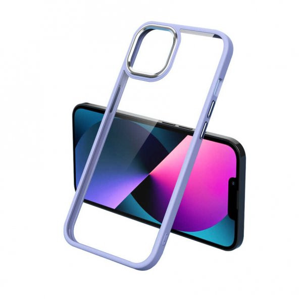 Kupa Apple iPhone 12 Pro Kılıf Kamera Koruma Tam Koruma Şeffaf Renkli Kenar Metal Buton Silikon Kapak