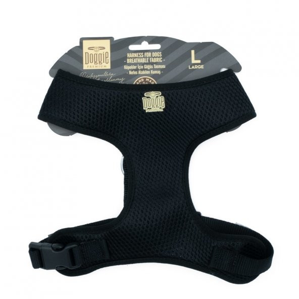 Doggie Havalı Dokumadan El Yapımı Küçük Irk Köpek Göğüs Tasması L-2x45-55cm Siyah ürün görseli 1