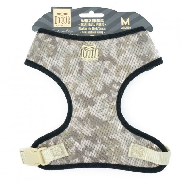 Doggie Havalı Dokumadan El Yapımı Küçük Irk Köpek Göğüs Tasması M-1,5x35-45cm Kamuflaj