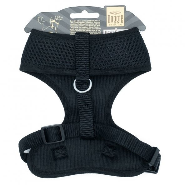 Doggie Havalı Dokumadan El Yapımı Küçük Irk Köpek Göğüs Tasması S-1,5x25-35cm Siyah - 2