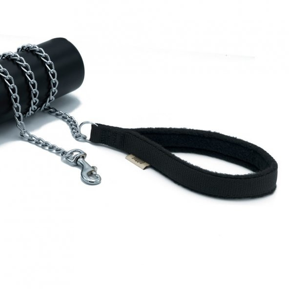 Doggie Polar Dokumadan El Yapımı Zincirli Köpek Gezdirme Kayışı 3x110cm Siyah