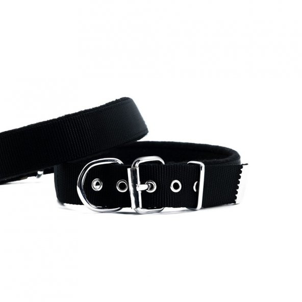 Doggie Polar Dokumadan El Yapımı Köpek Boyun Tasması 3x47-55cm Siyah