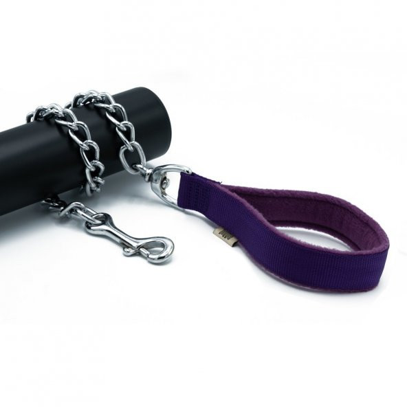 Doggie Polar Dokumadan El Yapımı Zincirli Köpek Gezdirme Kayışı 4,5x80cm Mor
