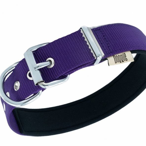 Doggie Konforlu Dokumadan El Yapımı Çivili Köpek Boyun Tasması 3x42-50cm Mor/ - 2