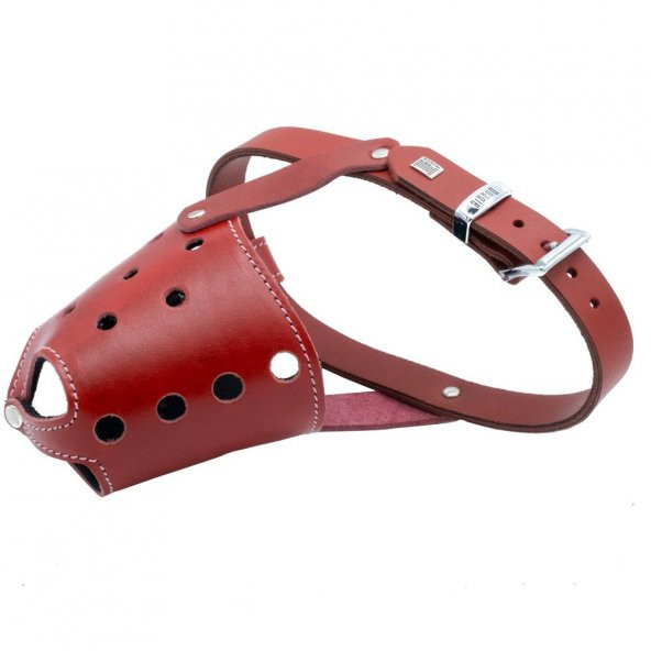 Doggie Eğitim Serisi Gerçek Deriden El Yapımı Kısa Burunlu Köpek Ağızlığı L-2x55-60cm Kırmızı - 2