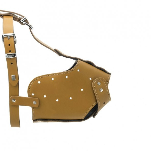 Doggie Eğitim Serisi Gerçek Deriden El Yapımı Uzun Burunlu Köpek Ağızlığı XL-2x60-65cm Camel