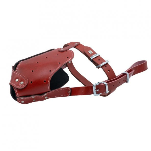 Doggie Eğitim Serisi Gerçek Deriden El Yapımı Uzun Burunlu Köpek Ağızlığı XL-2x60-65cm Kırmızı - 2