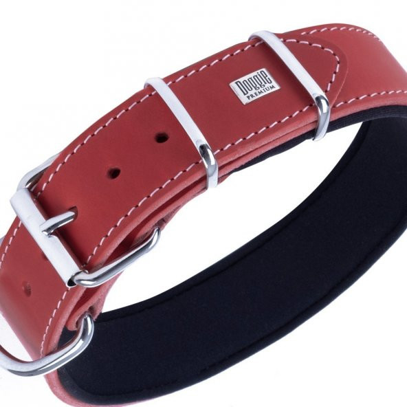 Doggie Çift Kat Gerçek Deriden El Yapımı Çivili Köpek Boyun Tasması 4x47-55cm Kırmızı - 2