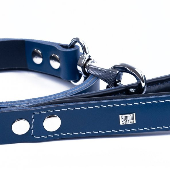 Doggie Fırstclass Gerçek Deriden El Yapımı Köpek Gezdirme Kayışı 2,5x120cm Royal Mavi - 3