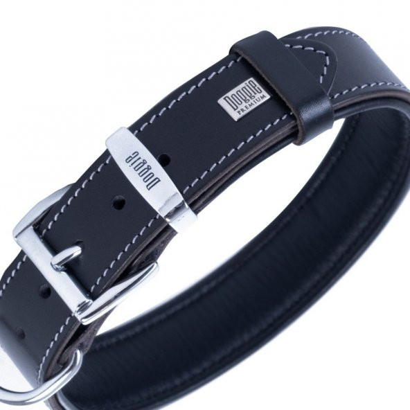 Doggie Fırstclass Gerçek Deriden El Yapımı Köpek Boyun Tasması 3,5x52-60cm Siyah