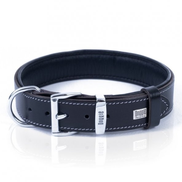 Doggie Fırstclass Gerçek Deriden El Yapımı Köpek Boyun Tasması 3,5x52-60cm Siyah - 2