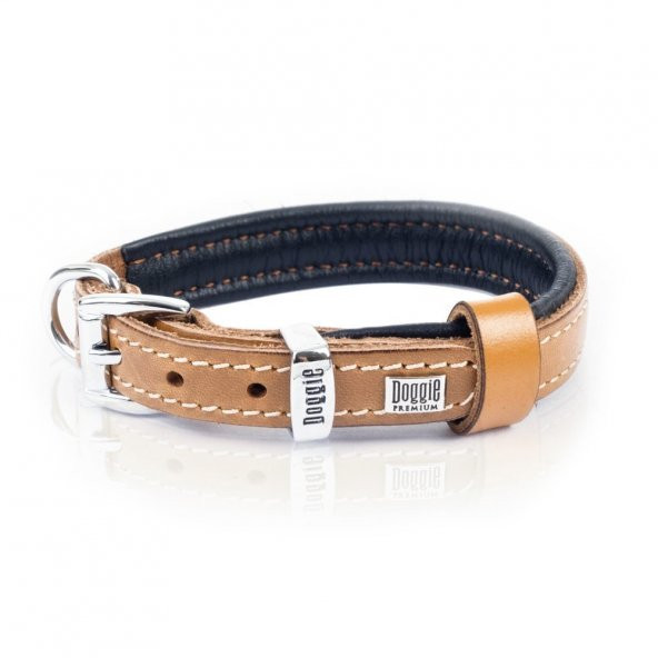 Doggie Fırstclass Gerçek Deriden El Yapımı Köpek Boyun Tasması 1,5x25-30cm Camel - Resim 2